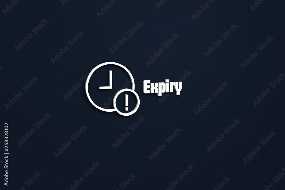 3D illustration of Expiry, light color and light text with dark blue background. 3D illustration of Expiry, light color and light text with dark blue background.