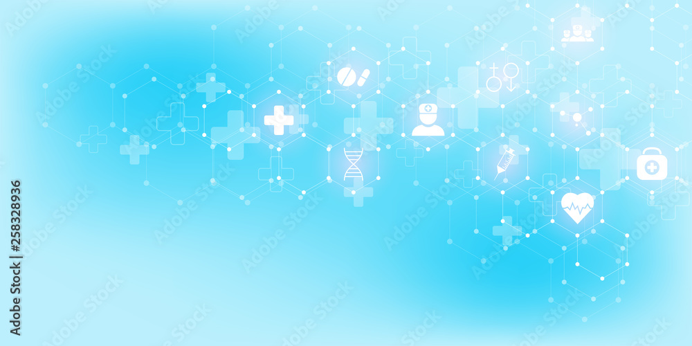 Abstract medical background with flat icons and symbols. Concepts and ideas for healthcare technology, innovation medicine, health, science and research. Abstract medical background with flat icons and symbols. Concepts and ideas for healthcare technology, innovation medicine, health, science and research.