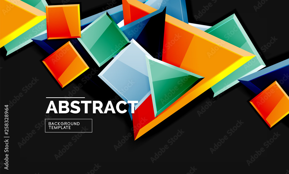 Glossy mosaic style geometric shapes - squares and triangles on black Glossy mosaic style geometric shapes - squares and triangles on black