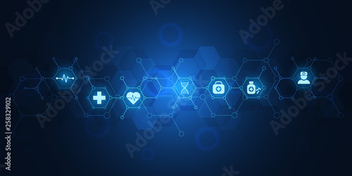 Wallpaper Mural Abstract medical background with flat icons and symbols. Concepts and ideas for healthcare technology, innovation medicine, health, science and research. Torontodigital.ca