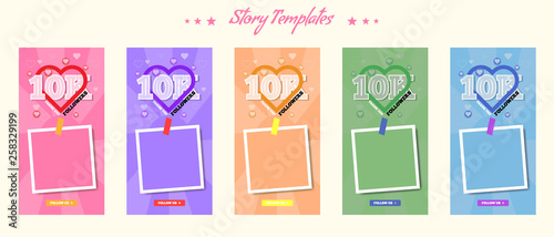 Social media story template pack for 10k followers and thank you message. Social media frames with trendy color style Vector illustration.