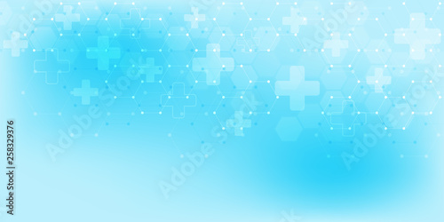 Abstract medical background with hexagons pattern. Concepts and ideas for healthcare technology, innovation medicine, health, science and research.