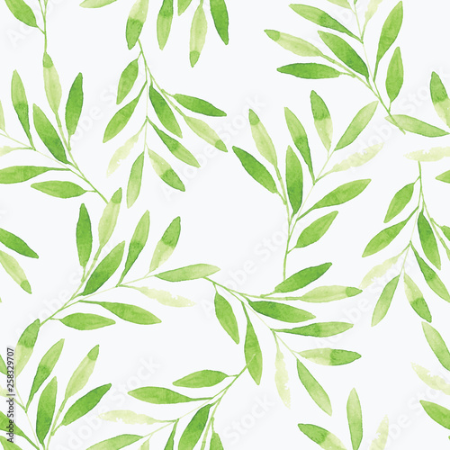 lightgreen watercolor leaves pattern with white background photo