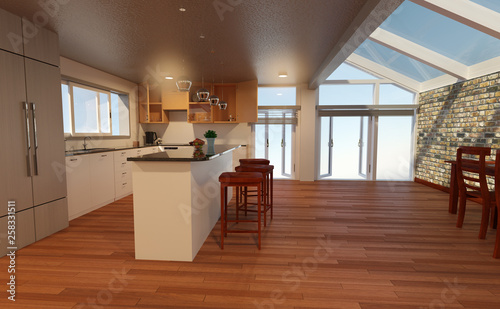 3D Rendering Contemporary Kitchen Interior