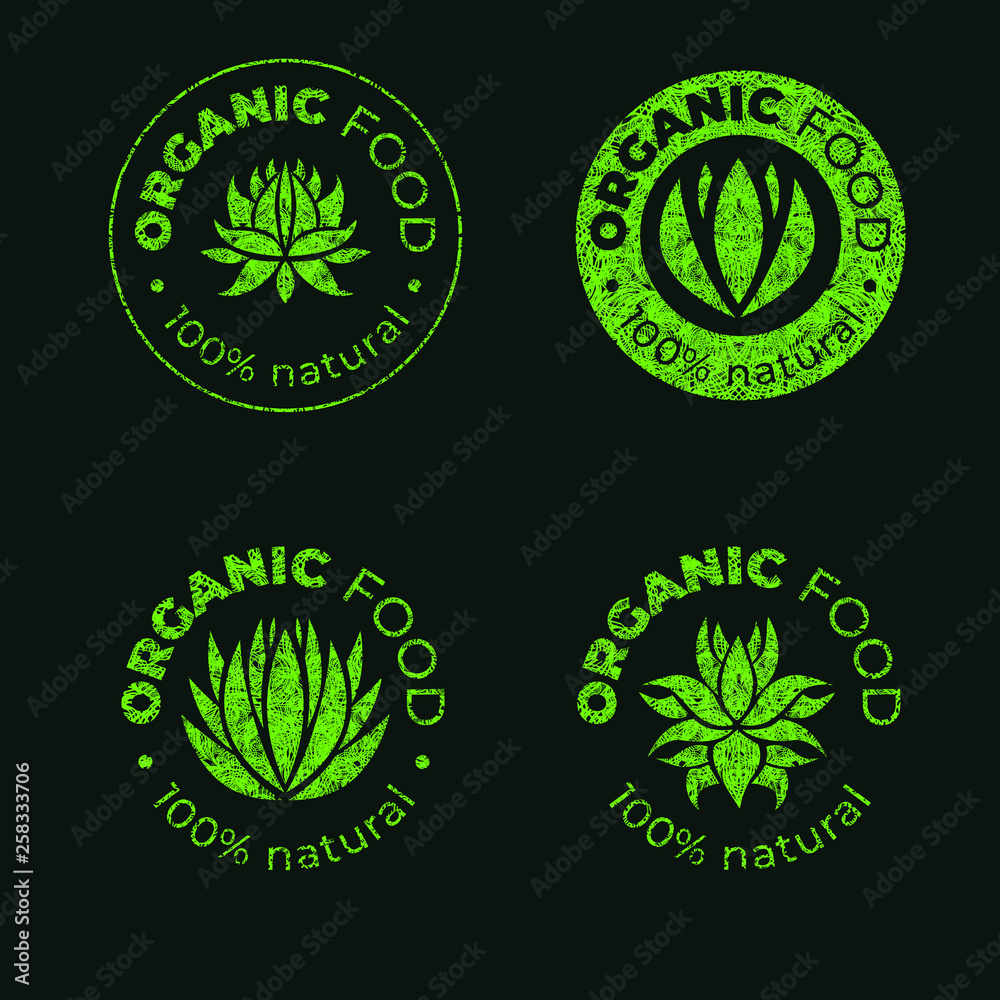 Vector green design element for organic natural logos. Organic logotype. Organic food sign for package design
