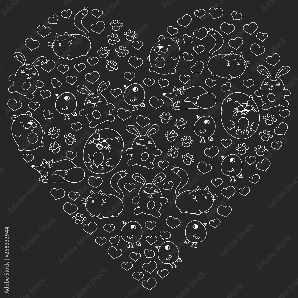 Vector set of beautiful round icons in the form of wild animals for ...