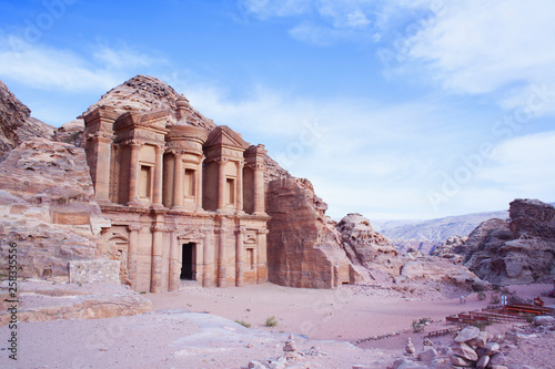 Close up of the Al-Dier Monastery of Petra, Jordan.