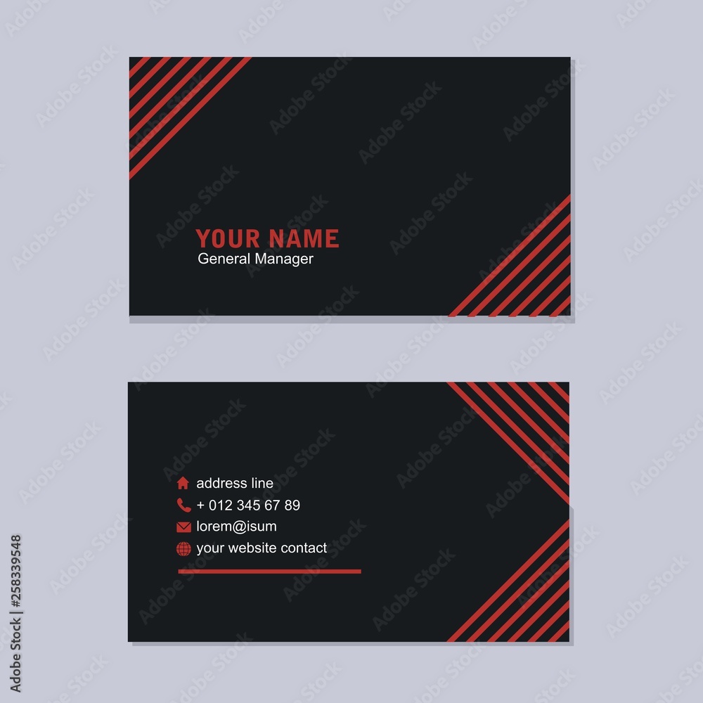 Modern simple Black Red Diagonal Stripes template vector Business Card