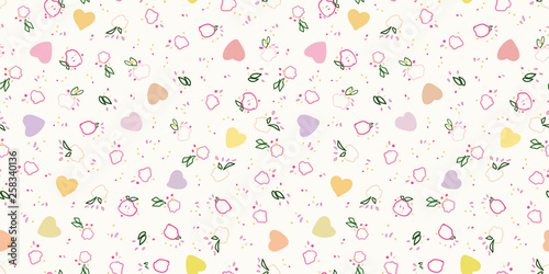 Cream pattern with heart and flower.