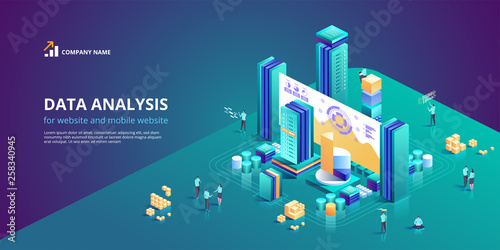 Data Analysis for website and mobile website. isometric vector concept illustration