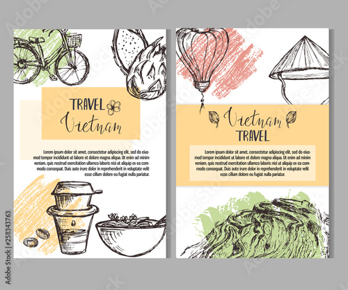 Set of two card templates with traditional vietnamese elements