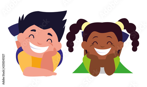 happy little interracial kids characters