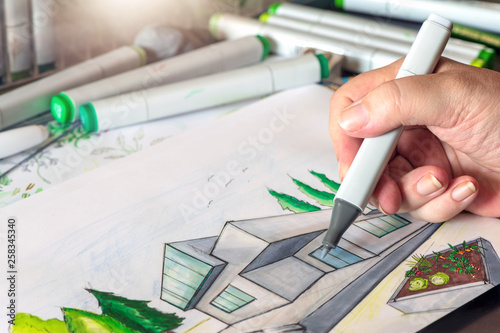 Architektin entwirft ein modernes Haus aus Beton und Glas photo