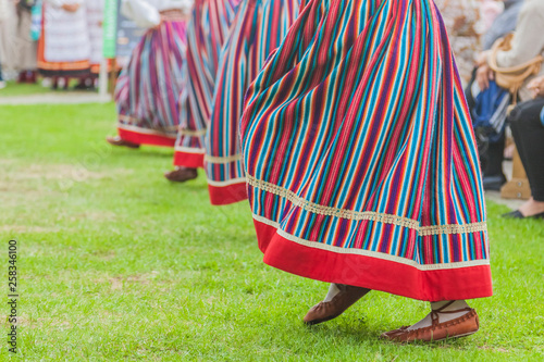 Details of the national costume of Estonia. Dance holiday