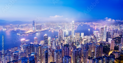 Panoramic image of Hong Kong from Victoria Peak at dusk. Hong Kong, China © conceptualmotion