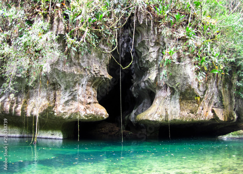 A cave in the shape of a keyhole in a very remote piece of jungle in central Belize.