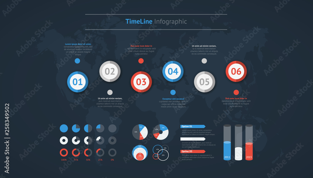 Naklejka premium Timeline vector infographic. World map