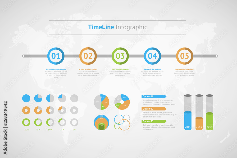 Timeline vector infographic. World map Timeline vector infographic. World map