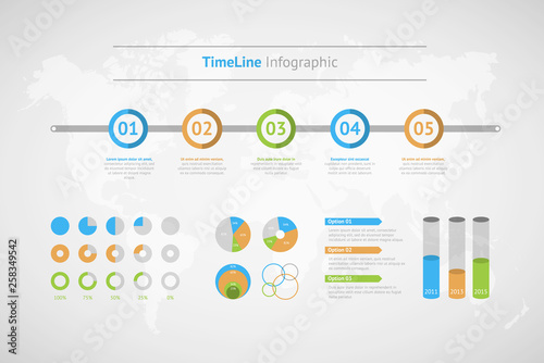 Timeline vector infographic. World map