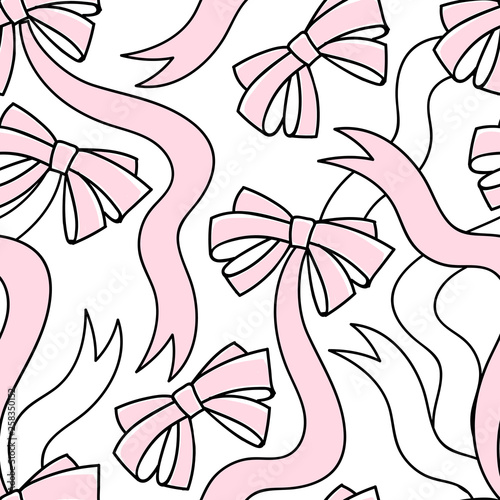 Doodle ribbon bows vector seamless background. Simple cute girl themed pattern. Perfect for baby girlish design, kids fashion fabric prints, bedding and sleepwear.