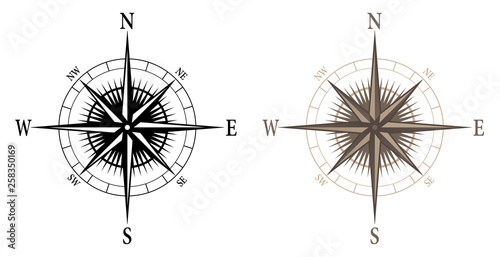 Compass, isolated vector illustration in both black and color versions