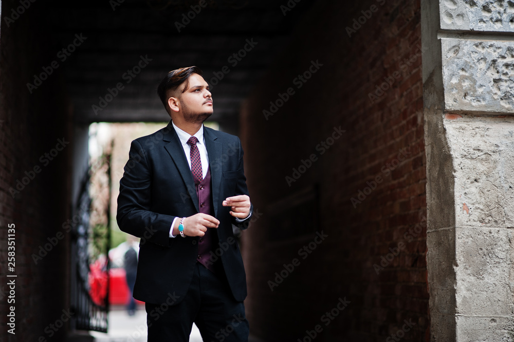 Stylish indian businessman in formal wear standing in tonel. Stylish indian businessman in formal wear standing in tonel.