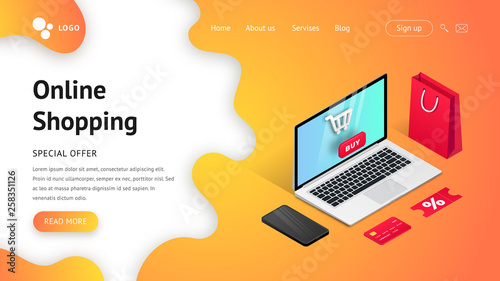 Landing page shopping isometric laptop