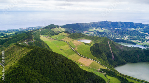 Aerial view of Boca do Inferno lakes in Sete Cidades volcanic craters on San Miguel island, Azores, Portugal © F8  \ Suport Ukraine