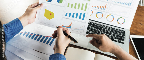 Photos People and team online business meeting report analysis