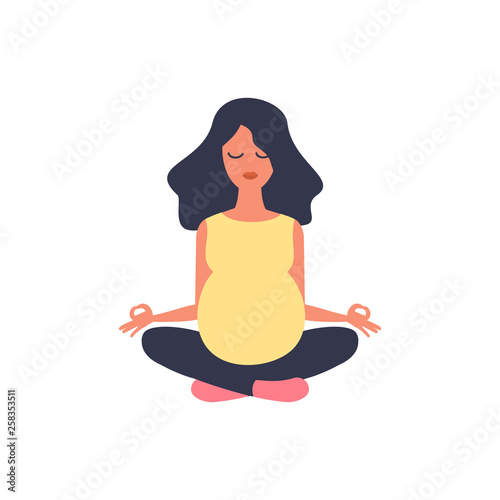 Beautiful pregnant woman. Yoga illustration. Sport exercise, fitness workout. Health care. Girl sport. Happy maternity