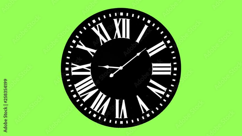 Clock hands keep going on just like human being's life - half day on green screen in reverse