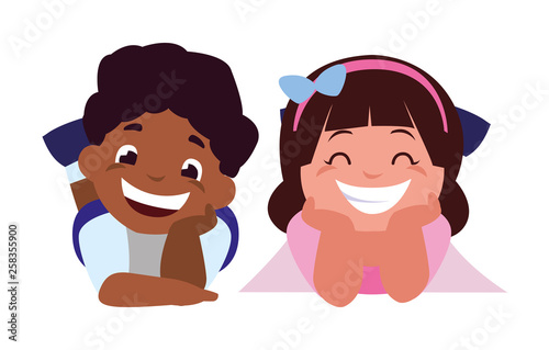 happy little interracial kids characters