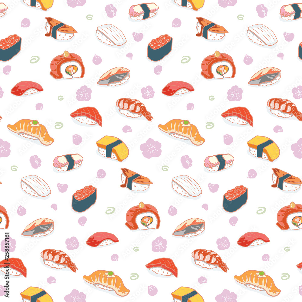 Hand drawn sushi seamless pattern Hand drawn sushi seamless pattern