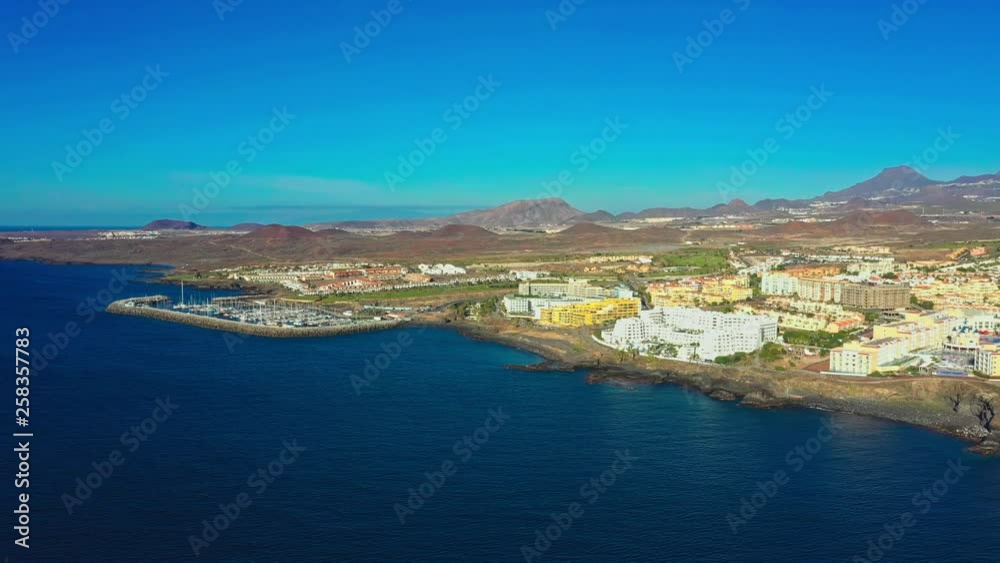 Drone circling around Oasis del sur, showing the landscape of Tenerife. Drone circling around Oasis del sur, showing the landscape of Tenerife.