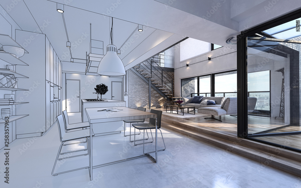 Design mockup in white and color of luxury house - obrazy, fototapety, plakaty 