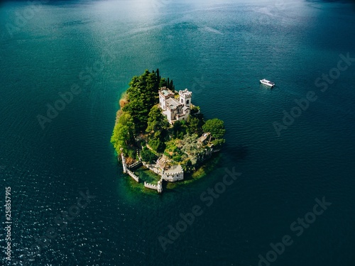 Aerial view of Loreto island, lake of Iseo in Italy. photo