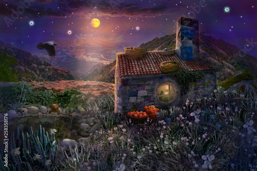 Fairy stone house with nest...