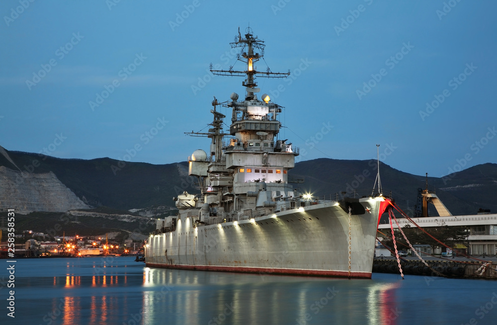 Cruiser - museum Mikhail Kutuzov at Lazar Serebryakov embankment in Novorossiysk. Krasnodar region. Russia Cruiser - museum Mikhail Kutuzov at Lazar Serebryakov embankment in Novorossiysk. Krasnodar region. Russia