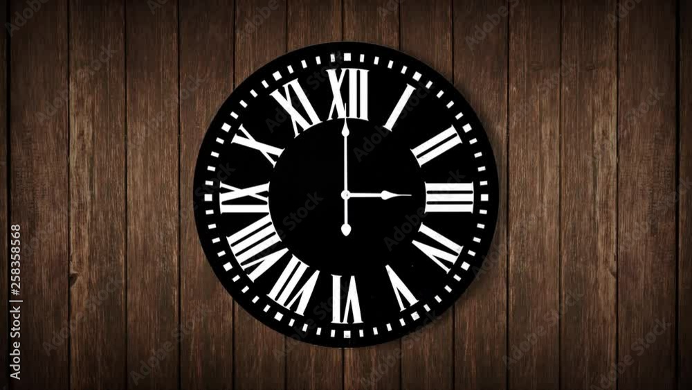 Clock hands keep going on just like human being's life - roman clock - reverse half day on wood background 