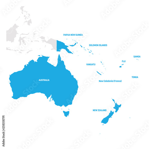 Australia and Oceania Region. Map of countries in South Pacific Ocean. Vector illustration photo