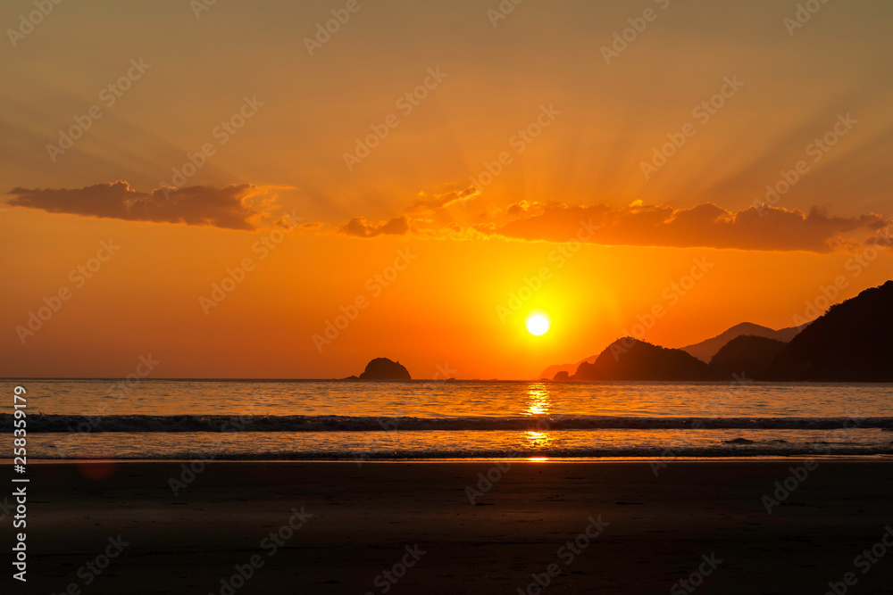 yellow sunset on the beach