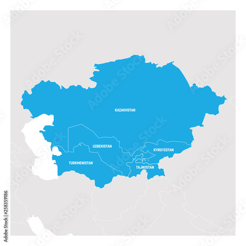 Central Asia Region. Map of countries in central part of Asia. Vector illustration