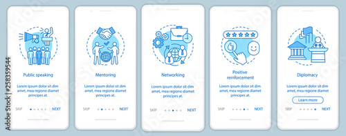Business skills onboarding mobile app page screen vector templat