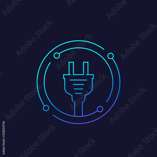 electricity icon with electric plug, linear vector