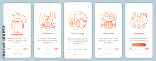 Team building skills and qualities onboarding mobile app page sc