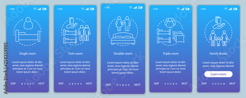 Hotel booking onboarding mobile app page screen vector template
