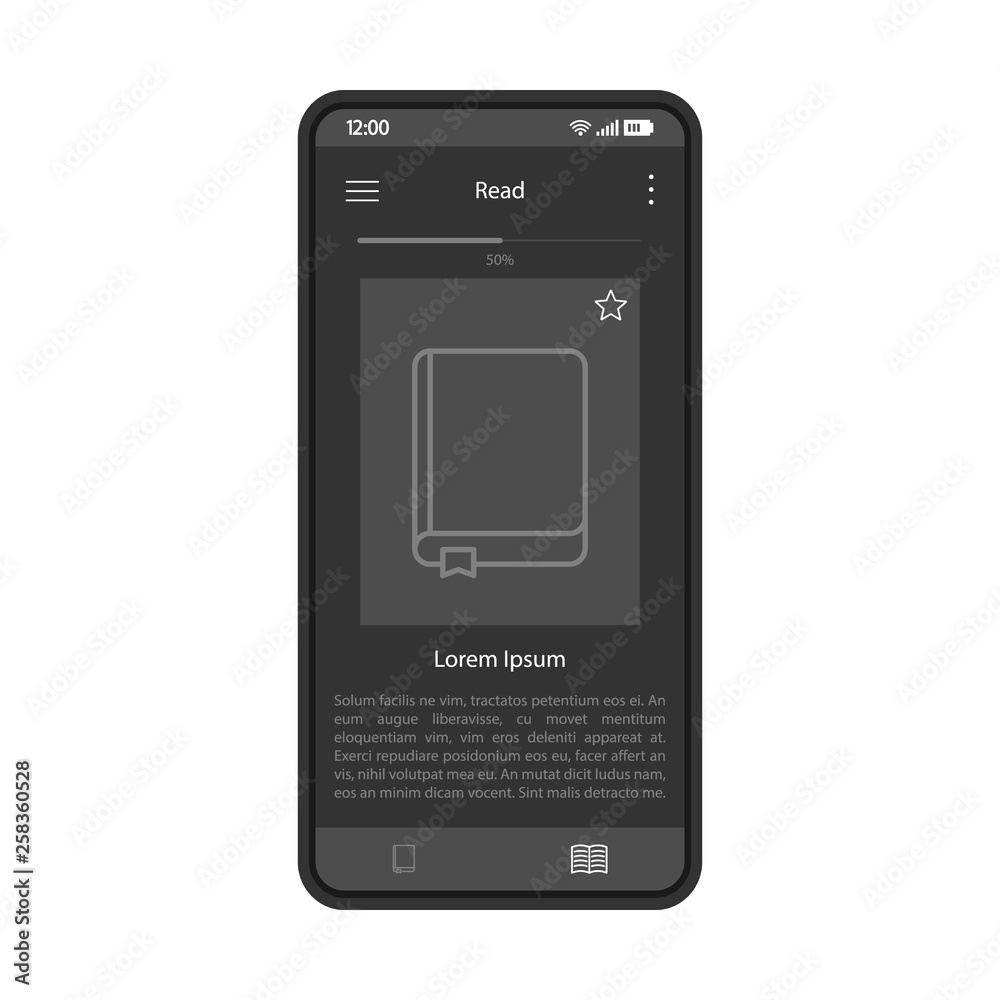 Ebooks reader smartphone app interface vector template Ebooks reader smartphone app interface vector template
