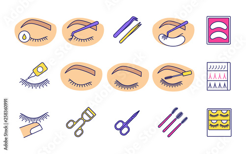Eyelash extension color icons set