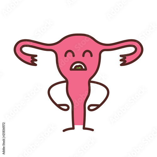 Sad uterus character color icon
