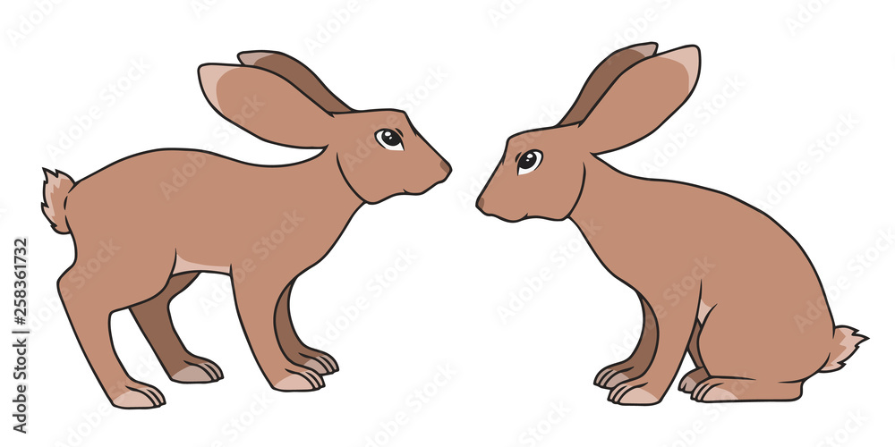 Two simple vector cartoon style standing and sitting brown rabbit drawings Two simple vector cartoon style standing and sitting brown rabbit drawings